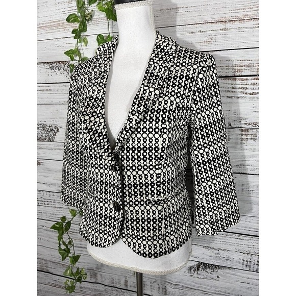 Cabi Blazer Jacket size 4 Black Ivory Circles Stretch Career Casual Collar Boho - Picture 8 of 11